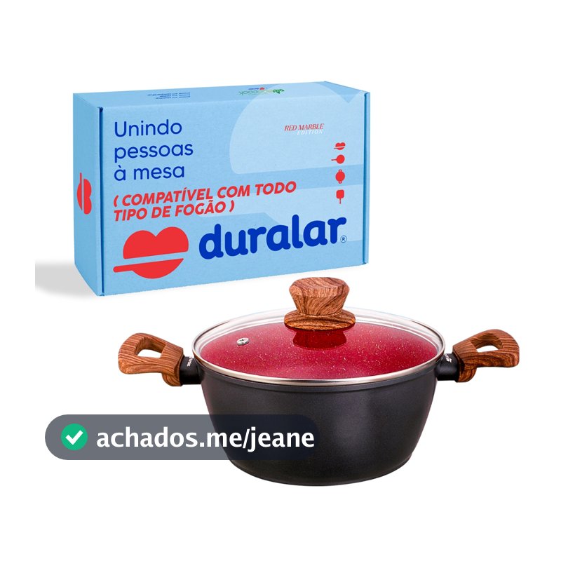 Panela Caçarola Cerâmica Antiaderente N22 Red Marble Indução Fogão Cooktop Vermelho Duralar