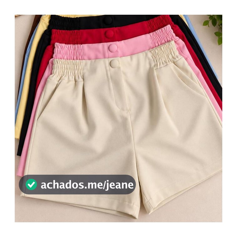 Short Feminino Alfaiataria Cintura Alta com Elástico e Bolsos Casual Elegante