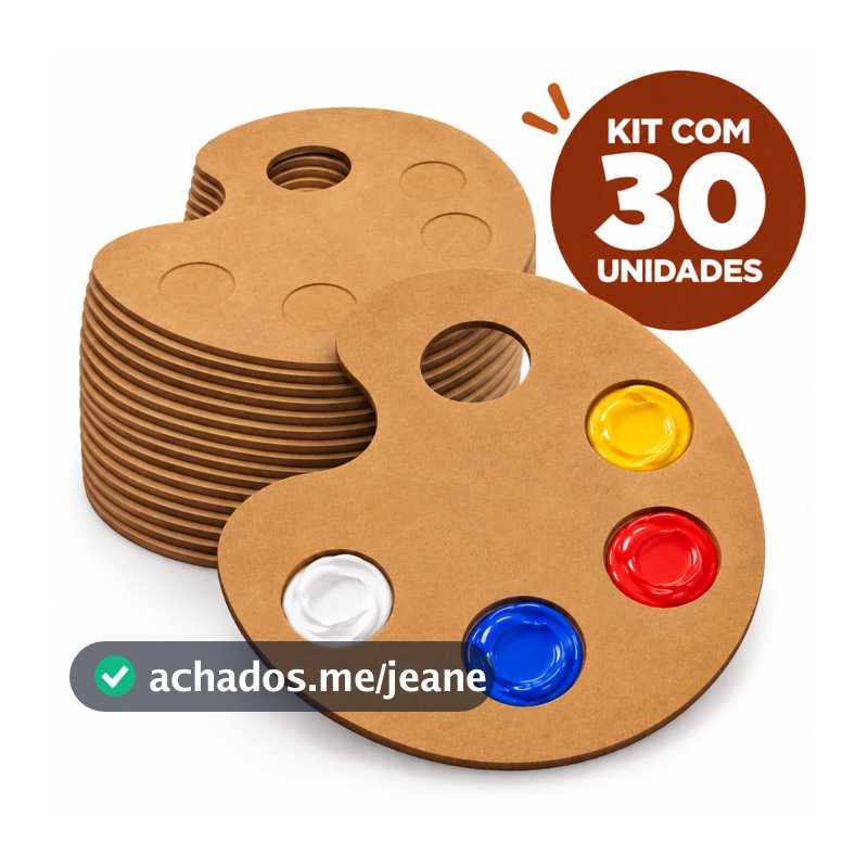 Kit Godê De Pintura Infantil MDF Cru Paleta Tinta Artesanato Para Escolas e Oficinas 30 Unidades