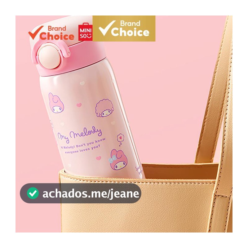 MINISO  série sanrio - copo térmico de inox 316 com tampa mágica flip-top da my melody fofo, 500 ml (rosa), 8.1 cm × 7