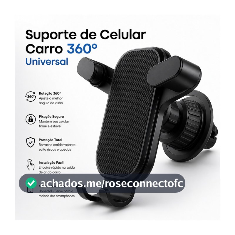 Suporte de Celular Carro 360º Giratório Universal Multifuncional Ventilacao Ar Condicionado Veicular