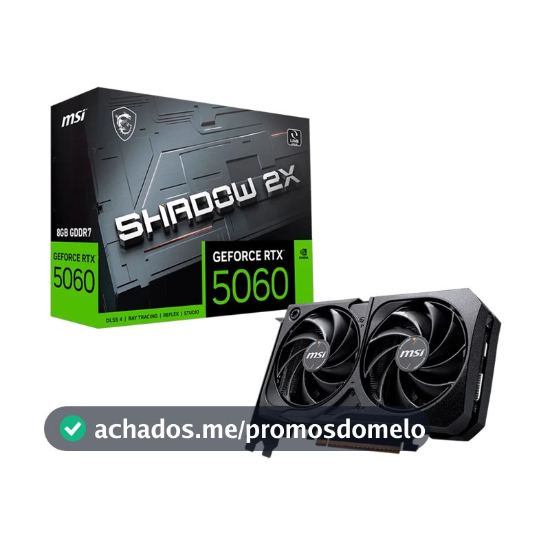 Placa de Vídeo MSI GeForce RTX 5060 Shadow 2X OC, 8GB, GDDR7, 128-bit, 912-V537-038