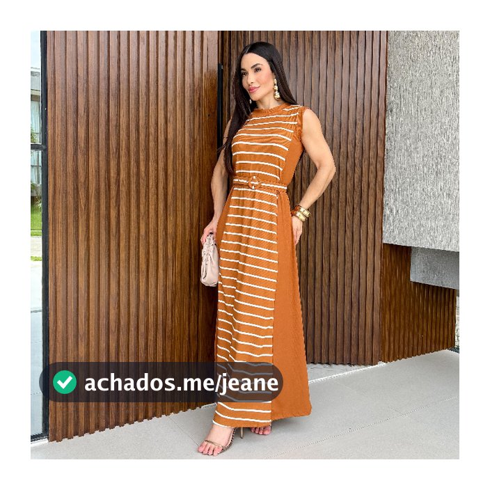 Vestido Longo Feminino Lídia Moda Modesta Moda Evangélica Ribana Premium com Cinto Listrado