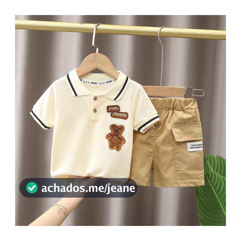 Conjunto Infantil 2 Peças para Menino - Camiseta Gola Polo Manga Curta + Bermuda, 100% Algodão, 0 a 5 Anos, Tam 80-110cm