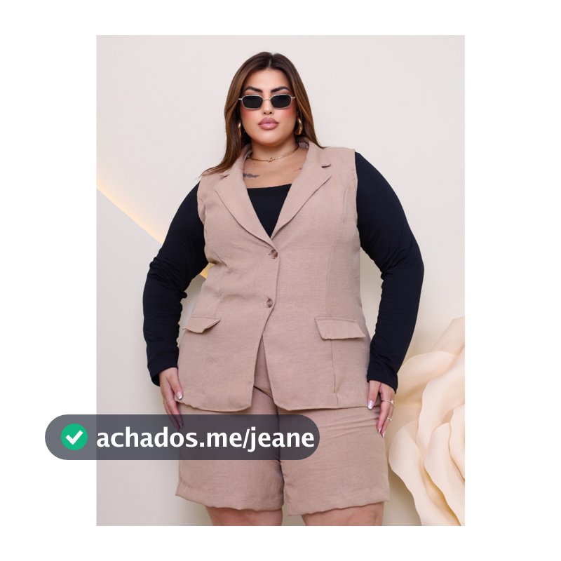 Conjunto Plus Size Colete e Bermuda Alfaiataria Sofisticado Monocromático