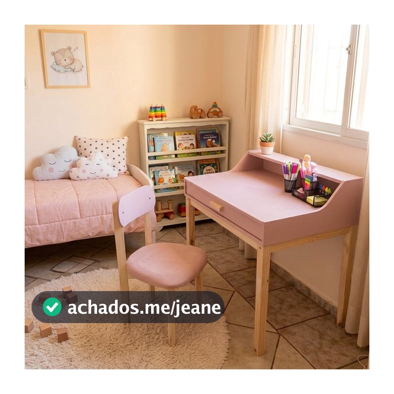 escrivaninha infantil com gaveta Teens MDF com pés de madeira para quarto opcional cadeira juvenil