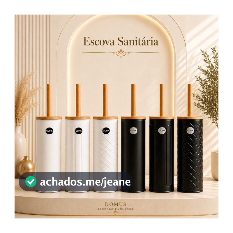 Escova Sanitária Premium Limpeza Higienização Vaso  Metal Premium E Bambu C/Suporte Lavabo Banheiro