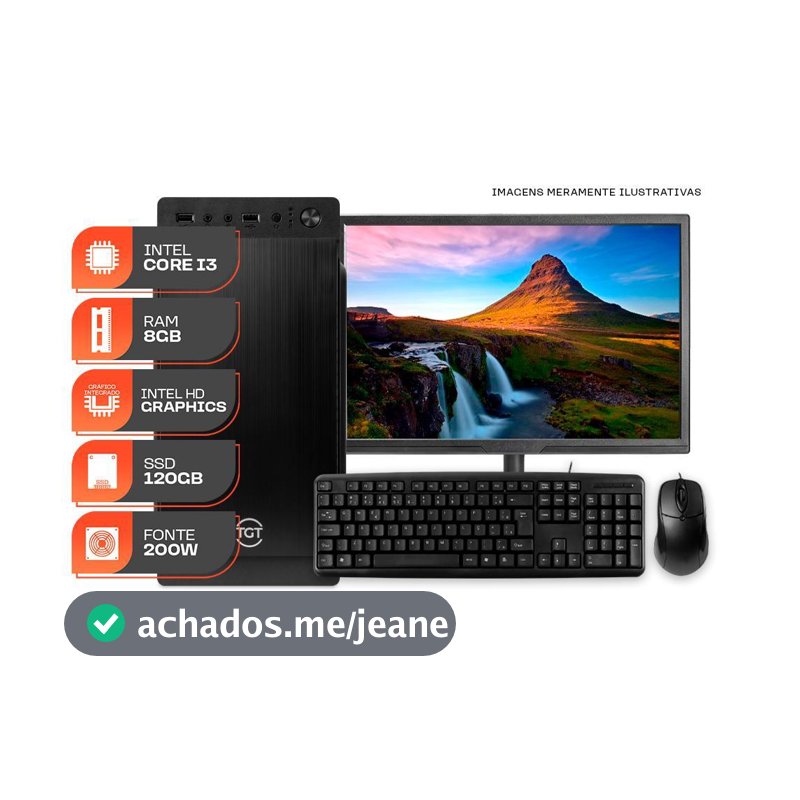 Computador Home Essential S, Intel Core i3, 8GB De Ram, SSD 120GB, Completo com Monitor e Periféricos + Caixa de som