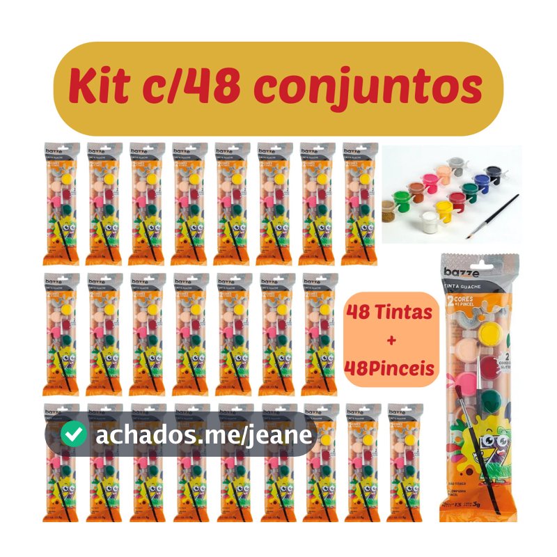 Kit 12, 24, 36 e 48 Caixas Tinta Guache 12 Cores Com Pincel  - Bazze