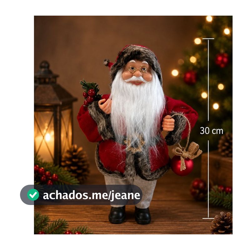 Papai Noel Tradicional Natal em Pé Roupa Vermelho e Verde 30cm Florarte