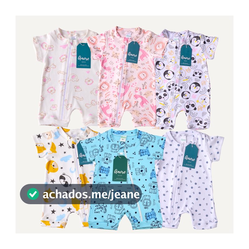 3 Macacão Calor Verão Bebê Amore Curto Sortido Menina e Menino Algodão