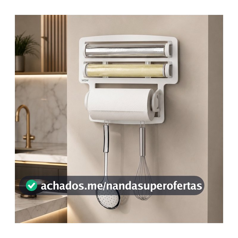 Porta Papel Toalha Triplo Suporte Rolos de Cozinha 3 em 1