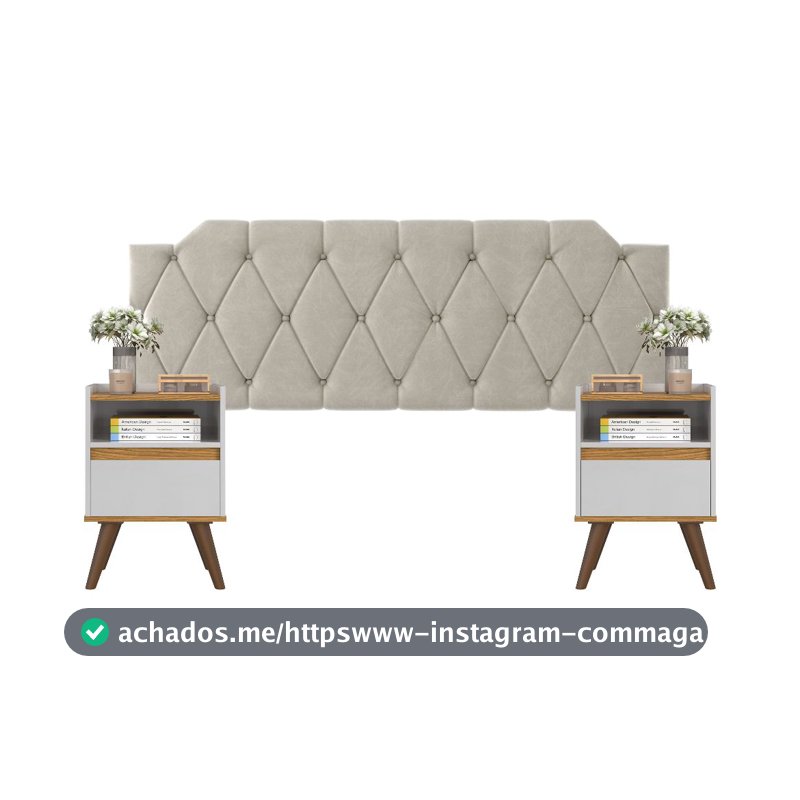 Conjunto Mesa De Cab Com Gaveta + Cabeceira Estofada Box Para Cama Queen KELLY E KIT TED BRA/FREIJÓ