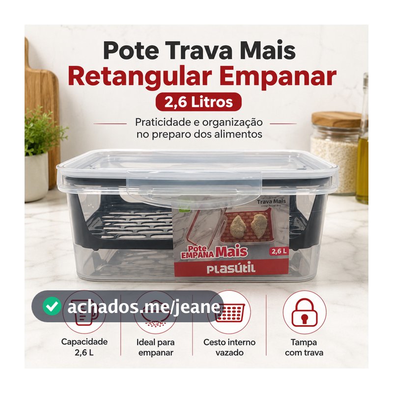 Pote Hermético Para Empanar  Prático Vedação Trava Grade organizador geladeira