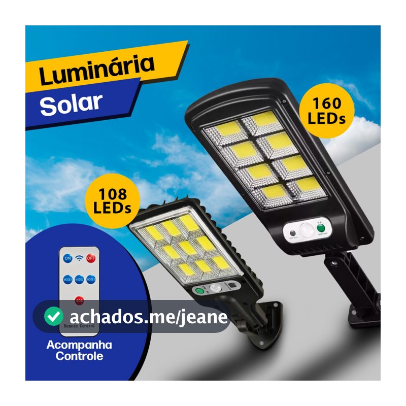 Luminária Solar Led 100W Mini Refletor Poste Cob Sensor de Presença Prova D'Água Potente