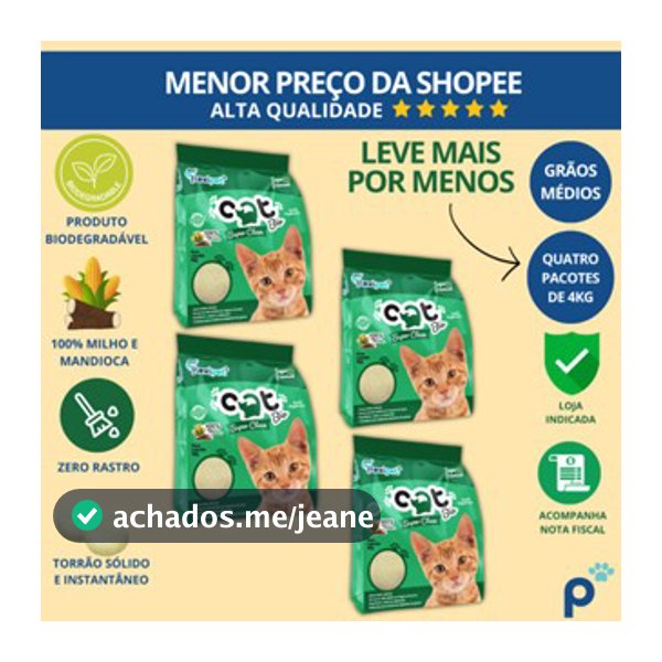 Areia Higiênica Biodegradável Catbio 16 Kg (4 pacotes de 4 kg) - Super Clean - Grãos Médios - novo