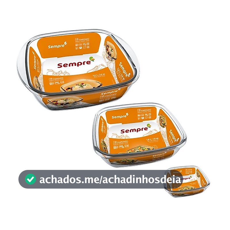 Conjunto de Assadeiras Refratárias Quadradas Sempre em Vidro Sodacal 3 Peças