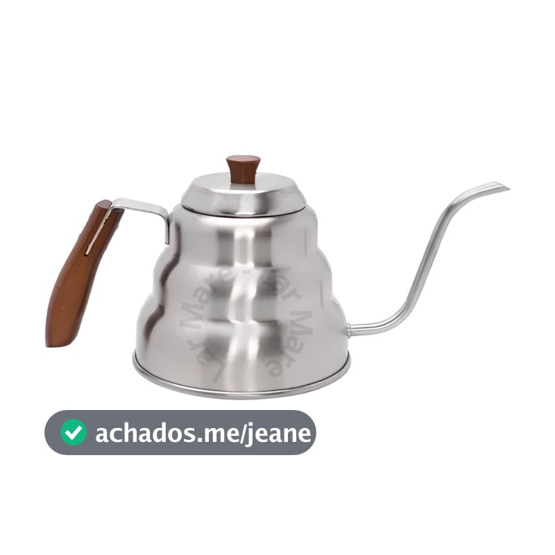 Chaleira Bule Bico Fino Barista 1 Litro Inox Cabo Madeira