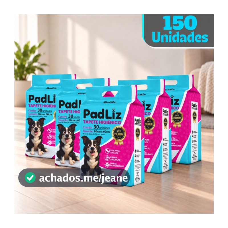 Kit 5 Tapete Higiênico para Cachorro Padliz 80 x 60 cm 150 Unidades- Petliz