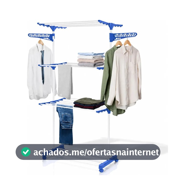 Varal De Chão Epsilon Varal De Roupas 3 Andares Dobrável Grande C/ 4 Rodas Cor Cinza Com Preto
