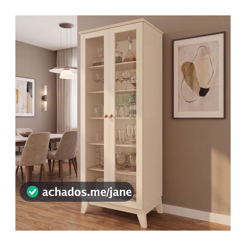 Cristaleira Braga 100% em MDF com 2 portas e kit pés