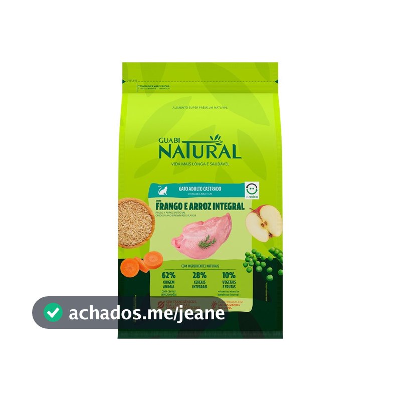 Ração Guabi Natural Gatos Castrados Frango e Arroz 7,5kg