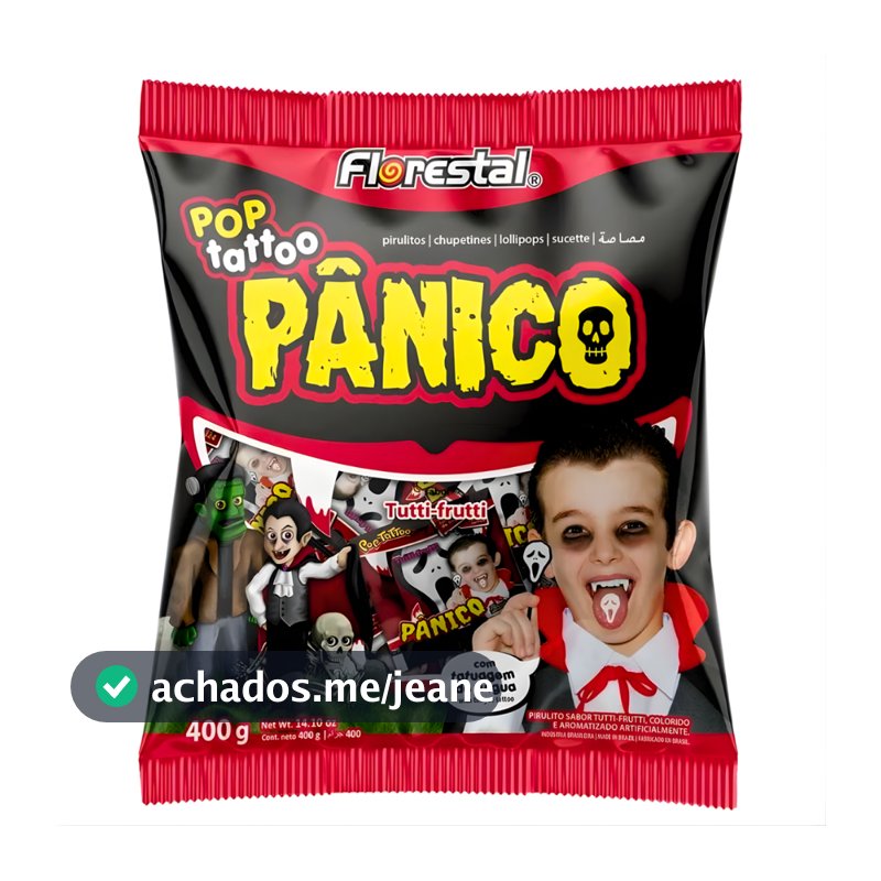 Pirulito Pop Tattoo Pânico Sabor Tutti Frutti 400g Florestal Com Tatuagem de Língua