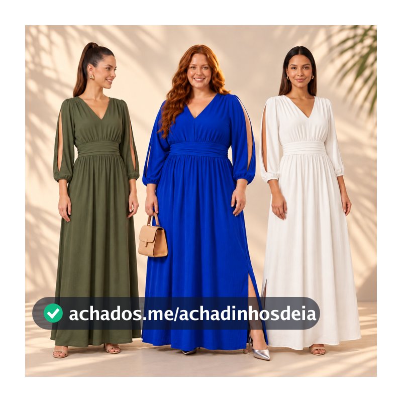 Vestido Longo Feminino com Fendas Laterais Manga 3/4 Tecido Duna Elegante para Casamento Festa Madrinha Igreja