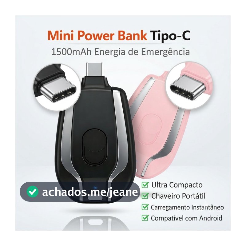 Carregador Portátil Chaveiro Tipo-C de Emergência Mini Power Bank