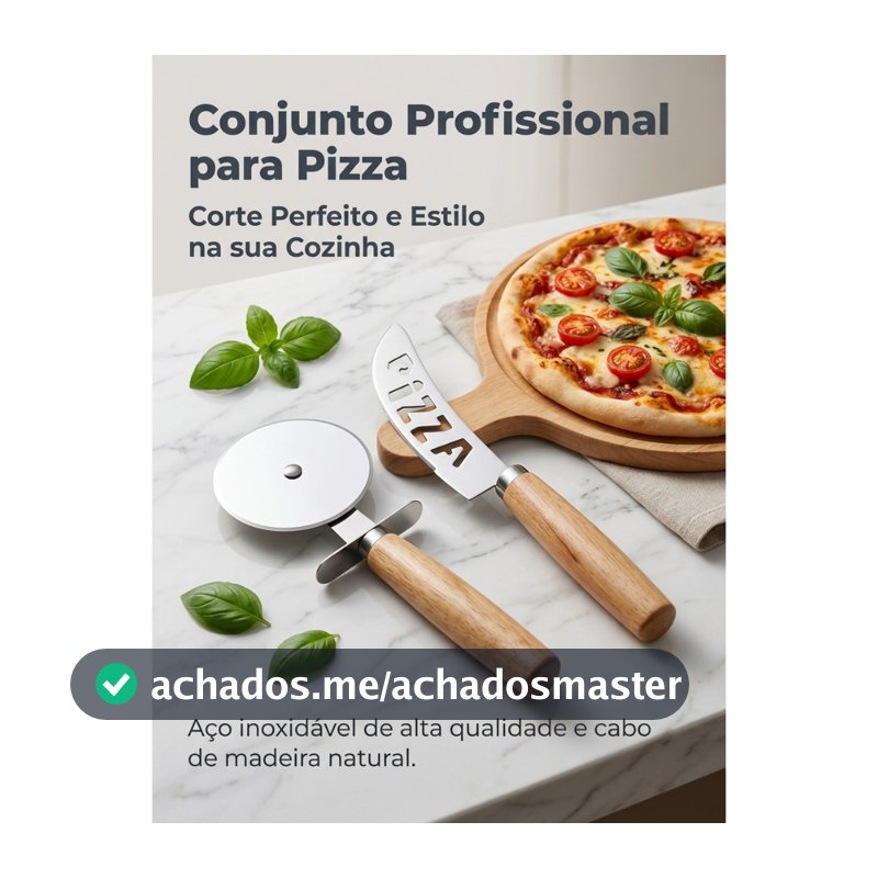 Kit Cortador De Pizza BOLO Em Inox Cabo Madeira