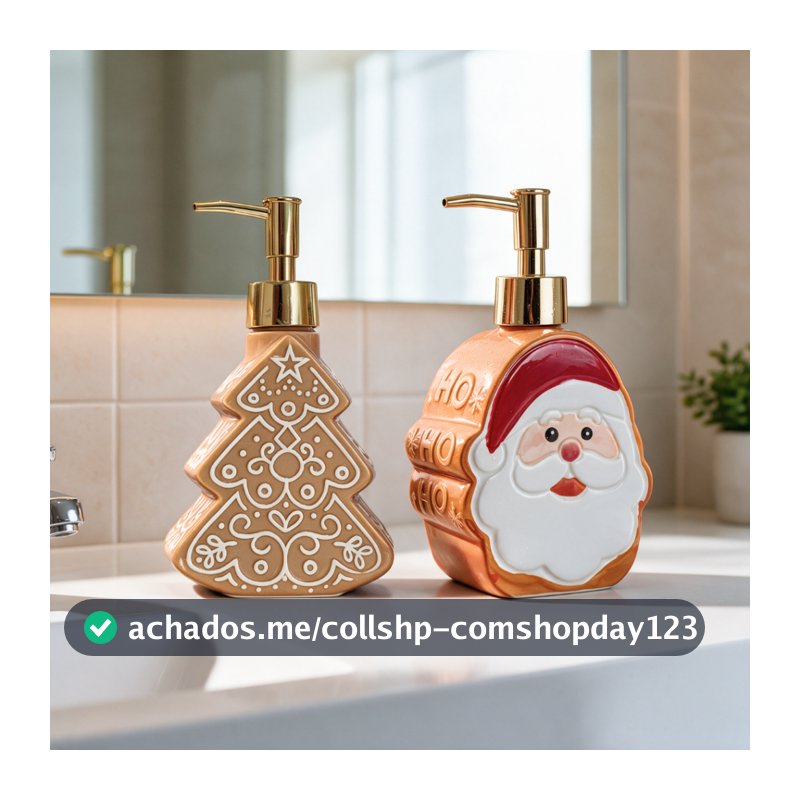 Porta Sabonete/Detergente de Natal - Porcelana, Decoração Natalina, Papai Noel, Árvore de Natal