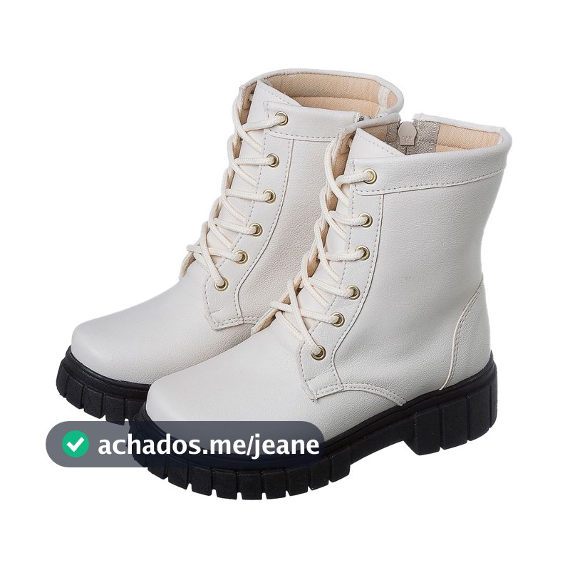 Bota Coturno Cano Curto Tratorado Infantil Off White Sola Preta Kidstep