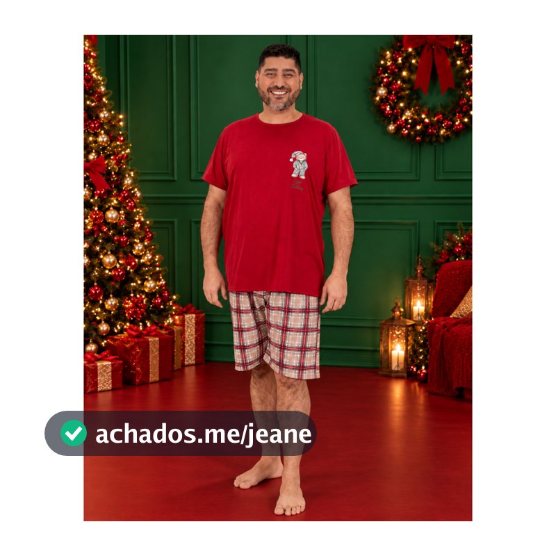 Pijama Masculino Plus Size de Natal G1 ao G3 Conjunto Natalino Camiseta e Short