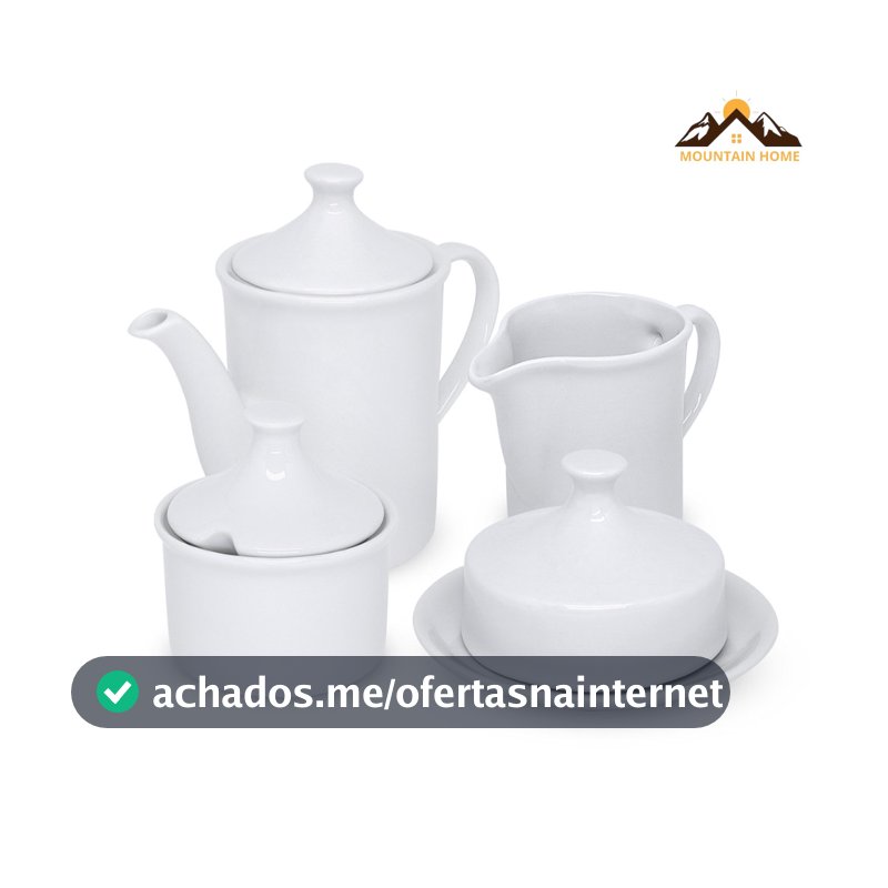 Conjunto 4 Peças Kit Chá Café Porcelana Mesa Posta Bule Leiteira Açucareiro Manteigueira
