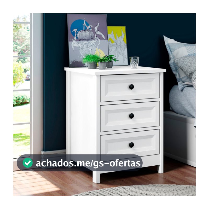 Mesa de Cabeceira Ditália 3 Gavetas DM-111 Branco