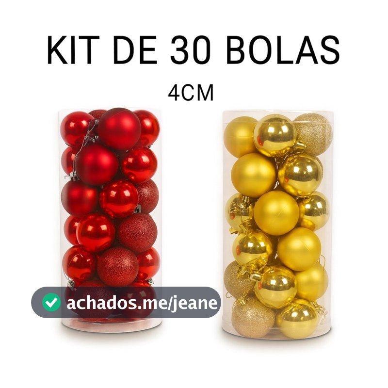 Kit 30 Bolas de Natal Medias 4cm Vermelho e Dourado – Enfeites Natalinos Bolinhas de Natal