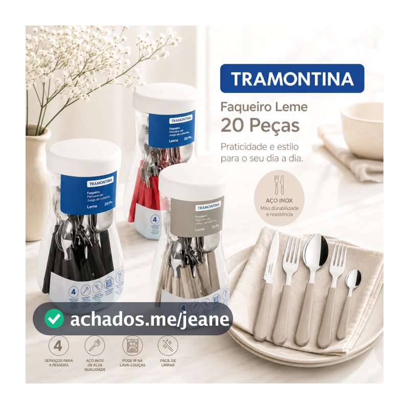 Faqueiro Tramontina Original Leme 20 peças com Lâminas em Aço Inox e Cabos de Polipropileno Vermelho Preto Cinza
