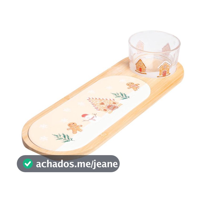 Conjunto para Servir Encanto de Natal Lyor 3 Peças 36 cm x 12 cm Bambu e Aço Inox para Queijos Frios e Petiscos