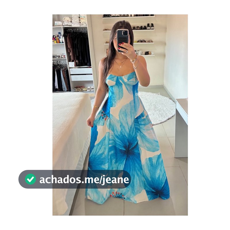 Vestido Longo Paty Nordestina Jade Estampado Floral Look Natal Réveillon