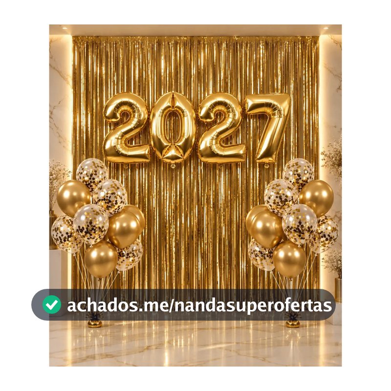 Kit Balões 2027 + Bexiga Cromado + 2 cortinas Dourado Metalizado Decoração Festa Ano Novo Réveillon Natal Personalizado
