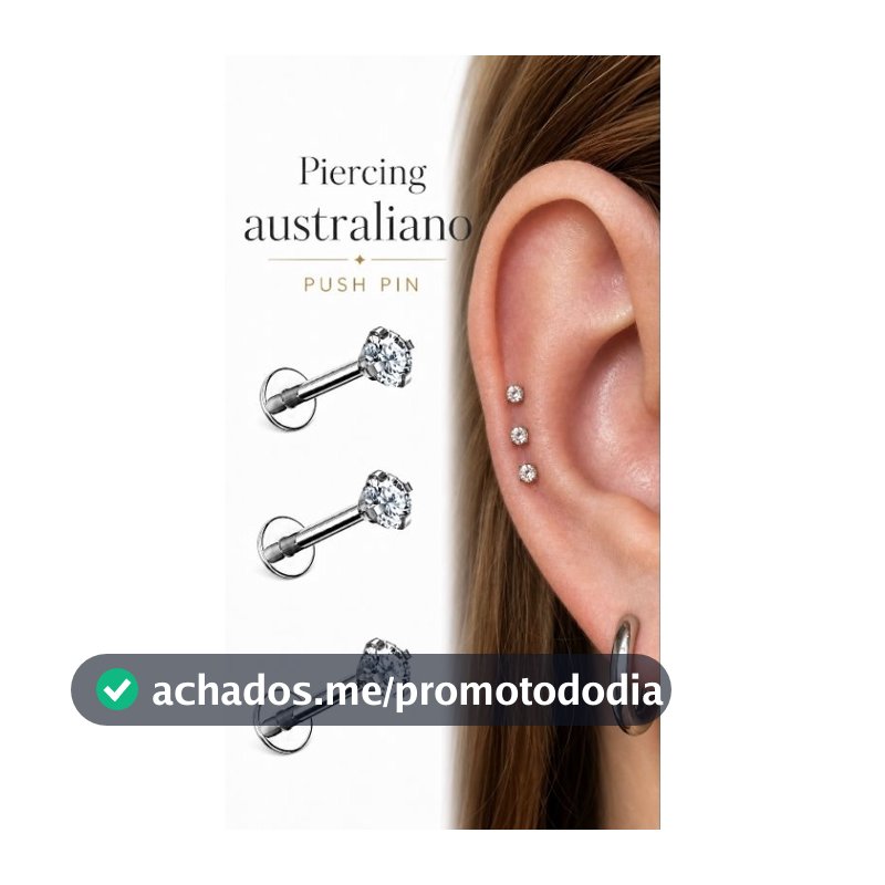 Kit 3 Piercing australiano aço cirúrgico Push Pin