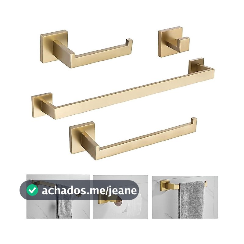 Kit Acessórios Banheiro Inox 304 Dourado Luxo 4 Peças