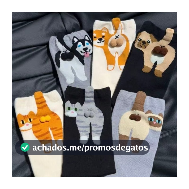 Meia Estampada de Gato e Cachorro com Bolinhas - Desenho Animado Engraçado