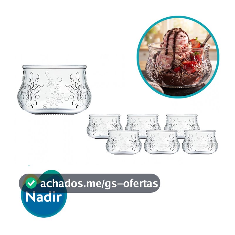 Jogo 6 Tigelas Taça Vidro 200ml Nadir Nature Potes Para Sobremesa Sorvete Mousse Salada de Frutas
