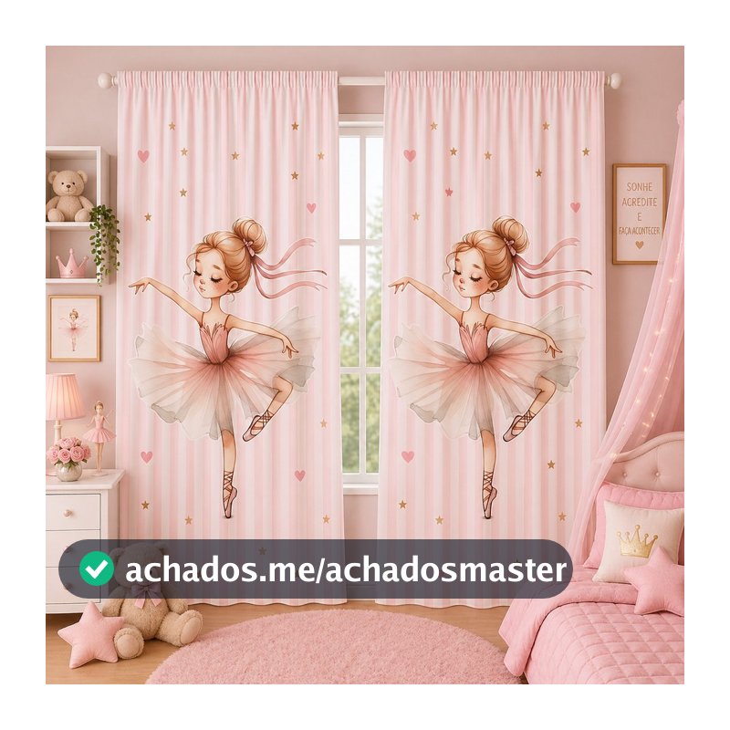 Cortina Infantil Quarto Menina Decorativa Lavável Tema Bailarina- 03