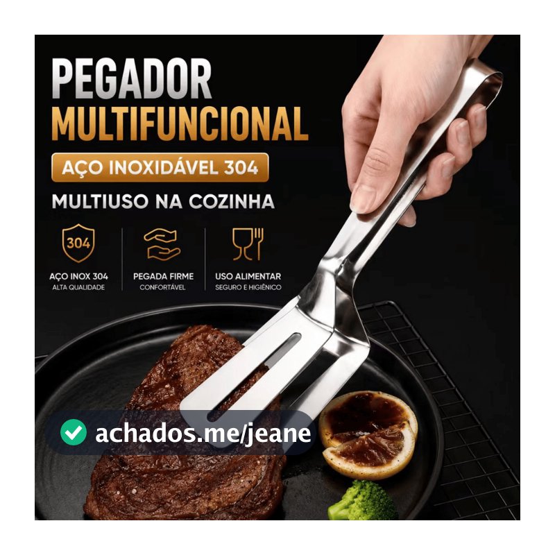 Pegador de Alimentos Multifuncional Aço Inoxidável 304 Pinça Espátula para Carne Bife Churrasco Cozinha