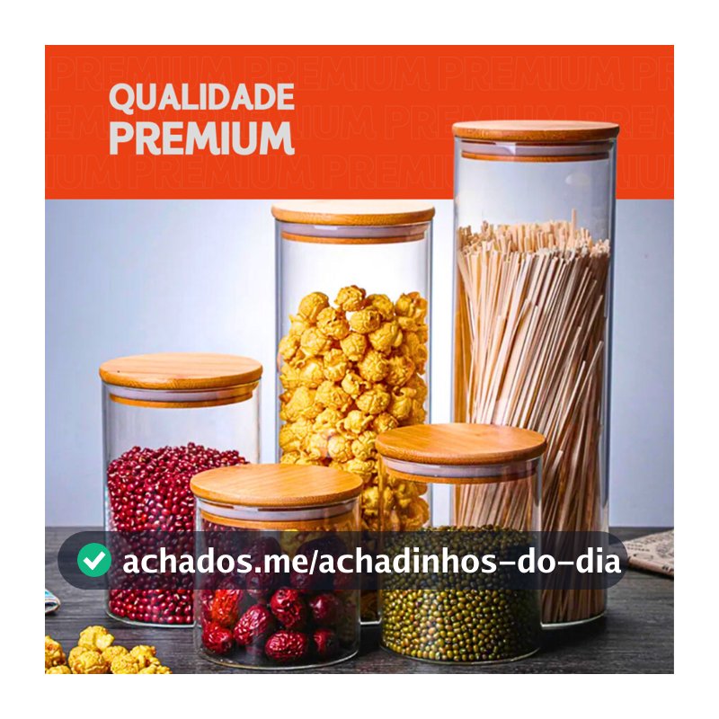 Porta Mantimento  De Vidro Herméticos - Kit Com 5 - Tampa De Bambu - Mazzal