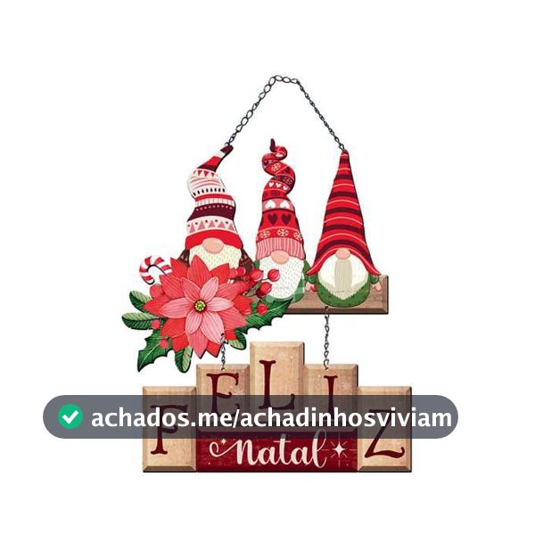 Natal - Placa Decorativa para Porta ou Parede - Guirlanda Gnomos - Feliz Natal