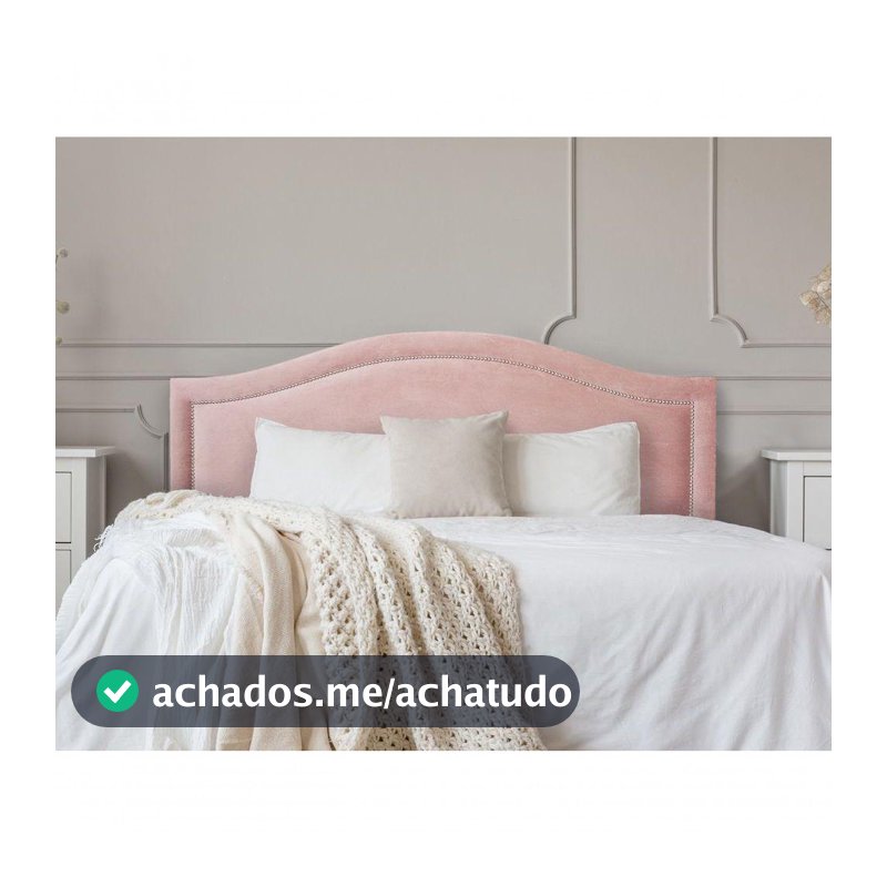 Cabeceira Casal Curva Luxo 140x60 Veludo Rosê - Tachas Prata