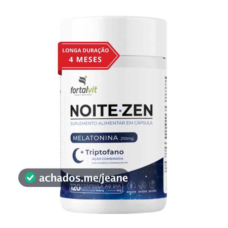 NOITE.ZEN - Melatonina 0,21 mg, L-Triptofano, Magnésio, Vitaminas B3 e B9, Longa Duração: 120 dias de uso, 120 cápsulas,
